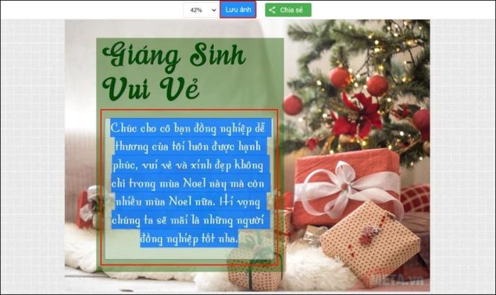 nhấn lưu để tải về thiệp Noel trực tuyến đã thiết kế