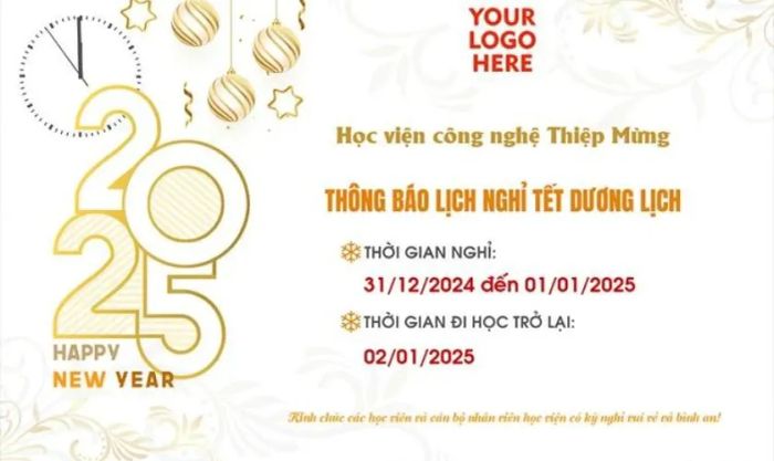 Mẫu banner thông báo nghỉ Tết Dương Lịch 2025 dành cho trường học
