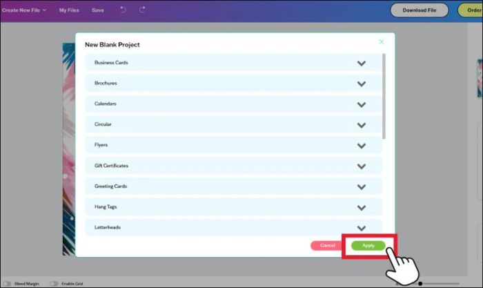 Chọn kiểu thiết kế thiệp bạn mong muốn và nhấn Apply