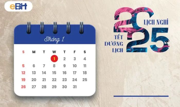 Thiết kế banner thông báo nghỉ Tết Dương Lịch 2025 phù hợp với công ty