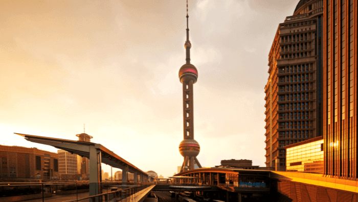 The Oriental Pearl Tower during sunset