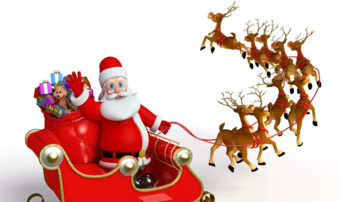 Hình ảnh ông già Noel cưỡi 9 con tuần lộc trong không khí Giáng Sinh ấm áp