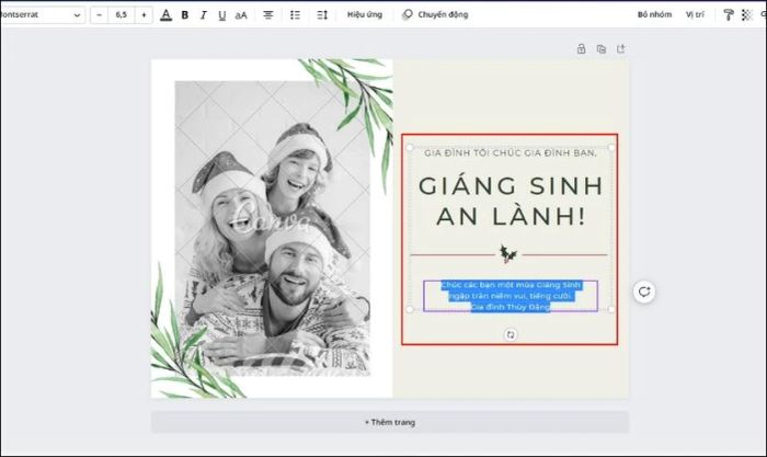 hướng dẫn chỉnh sửa hình ảnh và lời chúc khi tạo thiệp Giáng Sinh trực tuyến trên máy tính