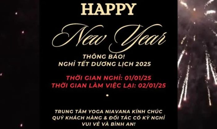 Banner thông báo nghỉ Tết Dương Lịch 2025 được thiết kế cho cửa tiệm