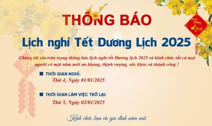 Các mẫu banner thông báo nghỉ Tết Dương Lịch 2025 phù hợp với công ty
