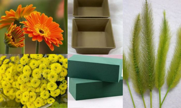 Danh sách nguyên liệu cần thiết để cắm hoa đồng tiền ngày Tết kết hợp với cúc vàng