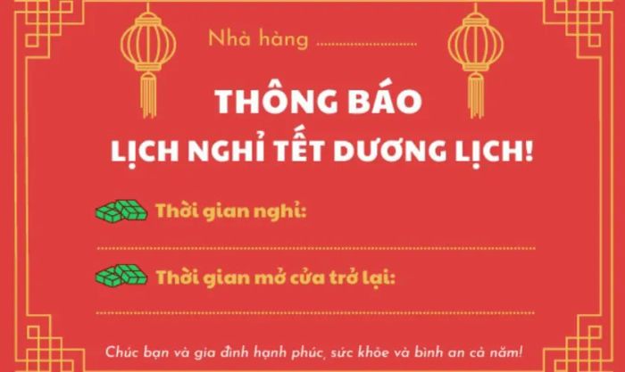 Thiết kế banner thông báo nghỉ Tết Dương Lịch 2025 dành riêng cho quán ăn