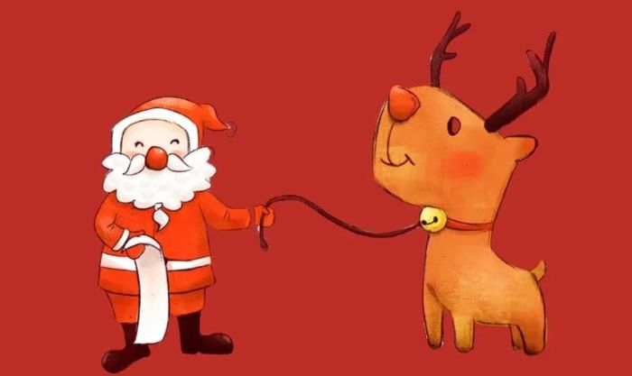 Hình ảnh tuần lộc và ông già Noel vẽ theo phong cách hoạt hình