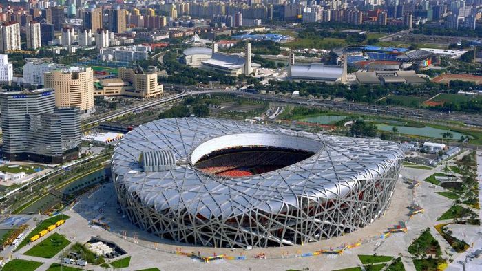 A panoramic view of the Bird's Nest Stadium in Beijing, China