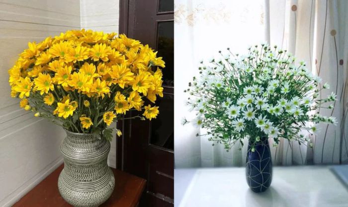 Cắm hoa cúc chưng Tết theo kiểu tỏa tròn đều đẹp mắt