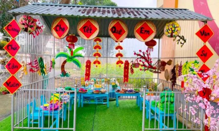 Cách trang trí chợ Tết mầm non