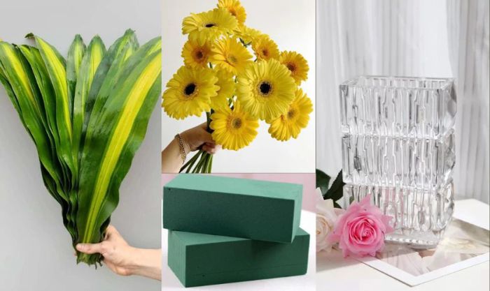 Danh sách nguyên liệu cần thiết để cắm hoa đồng tiền ngày Tết kiểu bất đối xứng