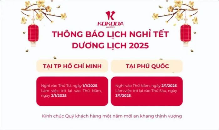 Mẫu banner thông báo nghỉ Tết 2025 với thiết kế đơn giản, phù hợp với công ty