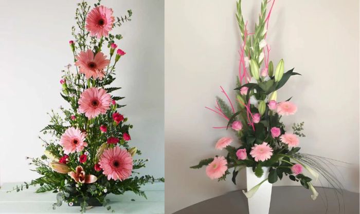 Hướng dẫn cắm hoa đồng tiền ngày Tết kiểu hình tam giác
