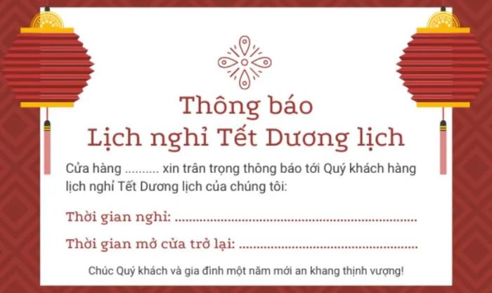 Banner thông báo nghỉ Tết Dương Lịch được thiết kế cho quán ăn