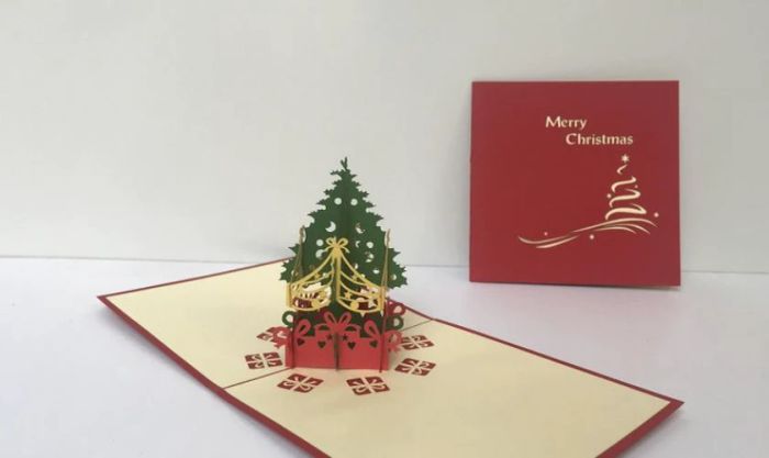 Thiệp Giáng Sinh với hình cây thông Noel 3D