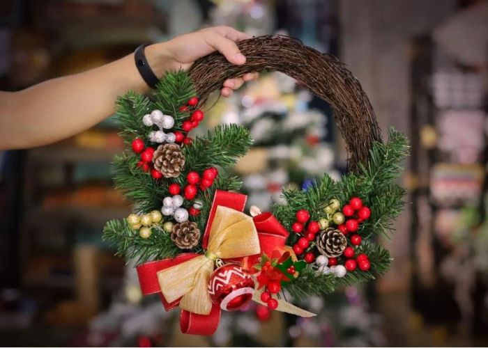 thiệp chúc mừng Giáng Sinh với hình ảnh vòng nguyệt quế