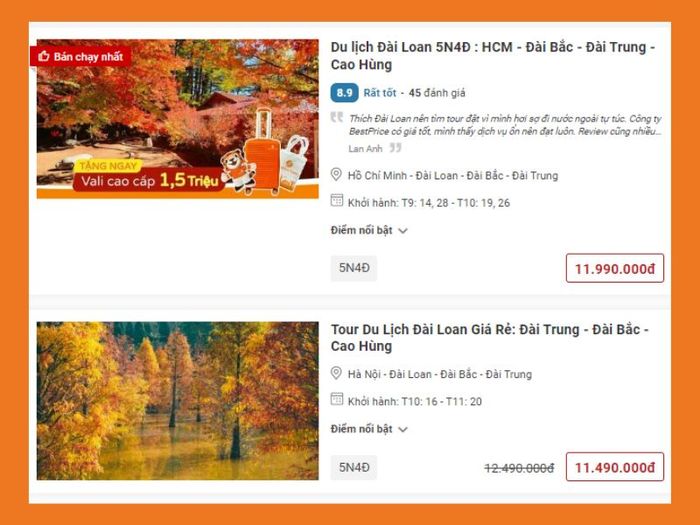 All-inclusive Taiwan tour package prices at Mytour Travel