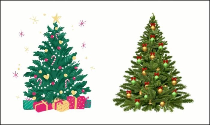Sticker Giáng sinh với hình ảnh cây thông Noel đơn giản, dễ thương