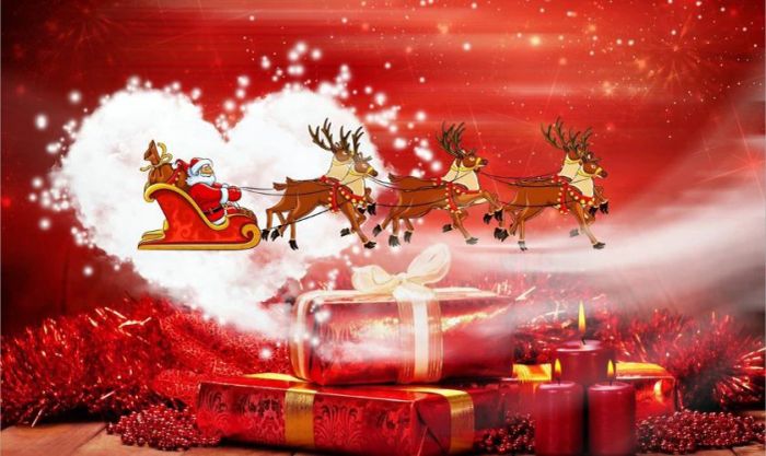 Thiệp Giáng Sinh với hình ảnh ông già Noel đang phát quà