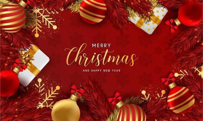 Thiệp Giáng Sinh được trang trí bằng hộp quà và quả châu
