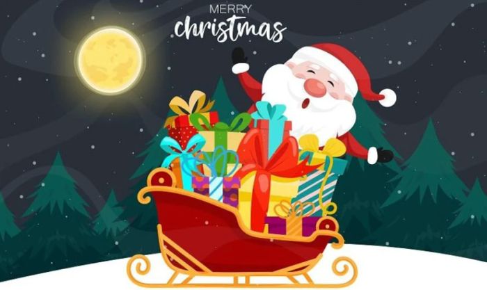 Thiệp Giáng Sinh với hình ảnh ông già Noel đang phát quà