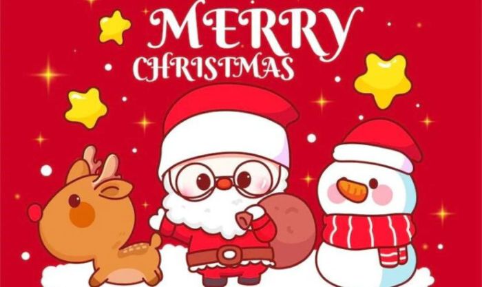 Thiệp Giáng Sinh với hình ảnh ông già Noel phiên bản chibi