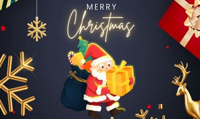 Thiệp in hình ông già Noel đang tặng quà