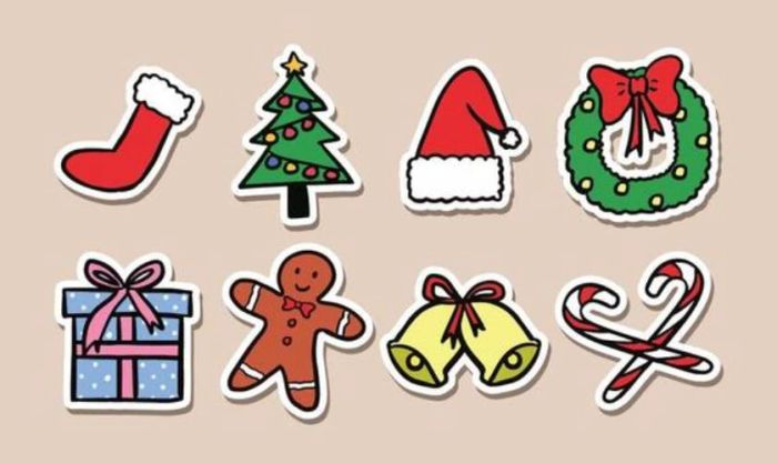 Sticker Giáng sinh với các biểu tượng Noel dễ thương