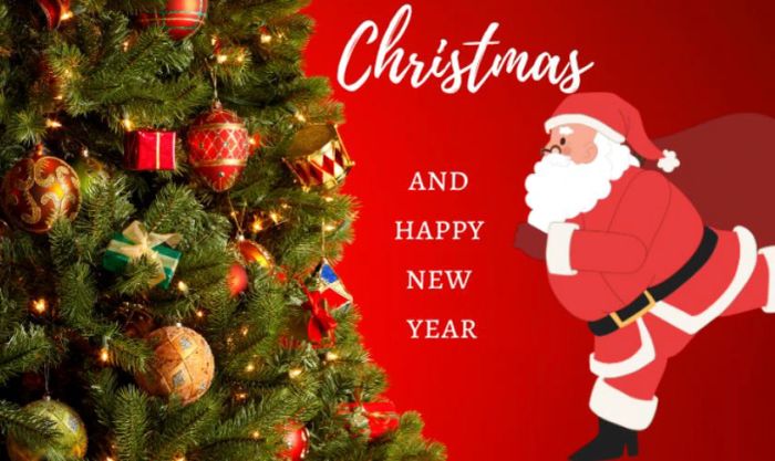 Thiệp Giáng Sinh kết hợp hình ảnh ông già Noel và cây thông