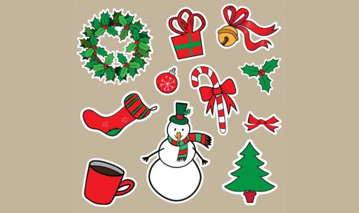 Sticker Giáng sinh với các biểu tượng Noel xinh xắn