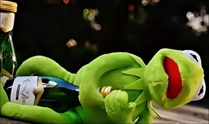 Meme Noel hình ếch xanh nhâm nhi rượu