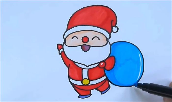 Cách vẽ ông già Noel và túi quà - Phần tô màu và hoàn thiện