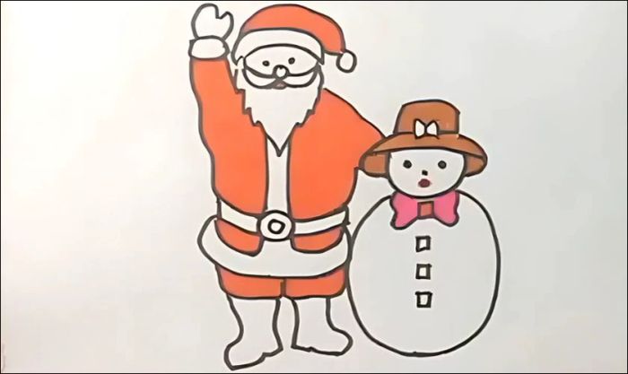 Cách vẽ ông già Noel và người tuyết - Phần thêm chi tiết và tô màu