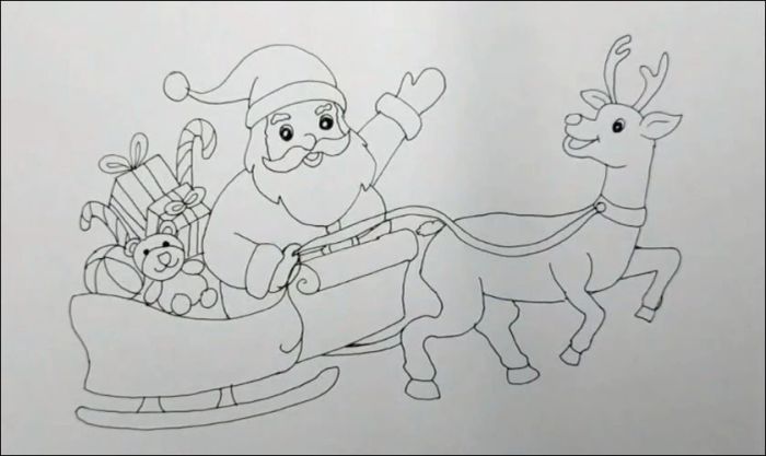 Cách vẽ ông già Noel cưỡi tuần lộc - Phần vẽ quà