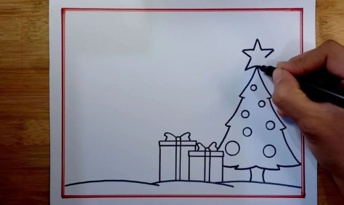Cách vẽ ông già Noel và cây thông - Phần vẽ cây thông