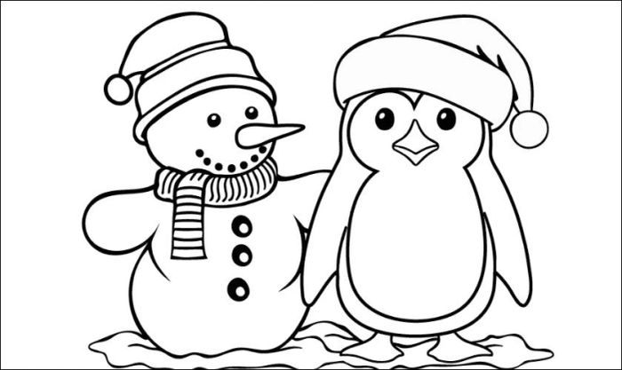 Tranh tô màu Noel với hình ảnh người tuyết vui nhộn