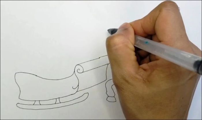 Cách vẽ ông già Noel cưỡi tuần lộc - Phần vẽ cỗ xe kéo