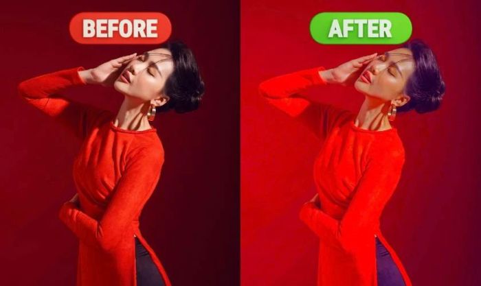 Chỉnh màu với tone đỏ rực, tạo nên sự nổi bật mạnh mẽ và đầy cuốn hút.