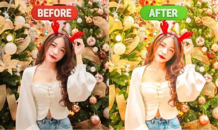 Preset lightroom tone Giáng Sinh vàng rực rỡ