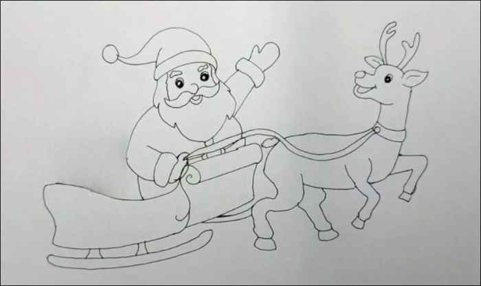 Cách vẽ ông già Noel cưỡi tuần lộc - Phần vẽ ông già Noel