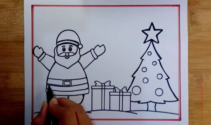 Cách vẽ ông già Noel và cây thông - Phần vẽ thân ông già Noel