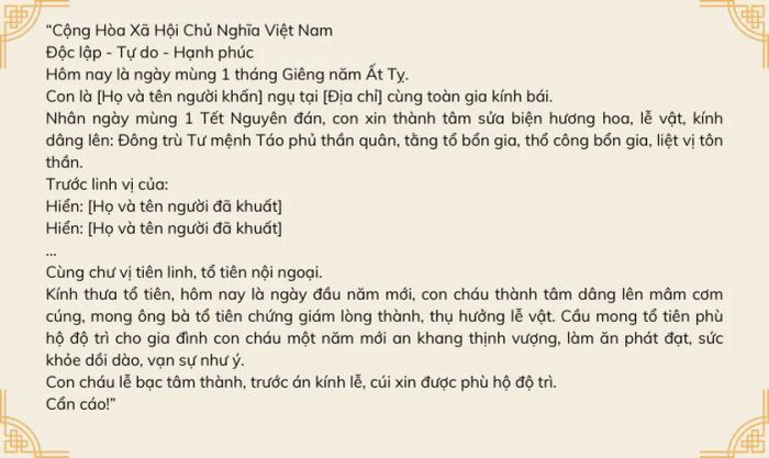 Bài văn khấn gia tiên mùng 1 Tết 2025 linh nghiệm