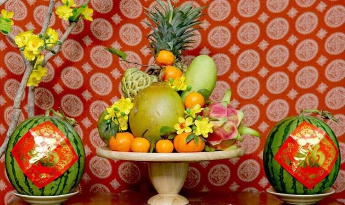 Hình ảnh mâm ngũ quả chưng Tết theo truyền thống