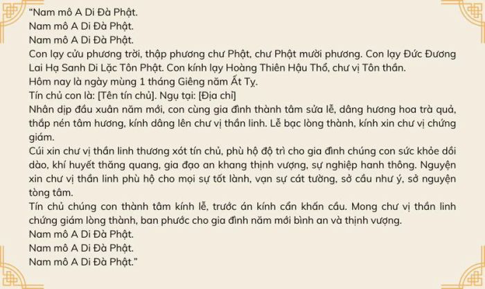 Bài văn khấn thần linh ngày mùng 1 Tết 2025