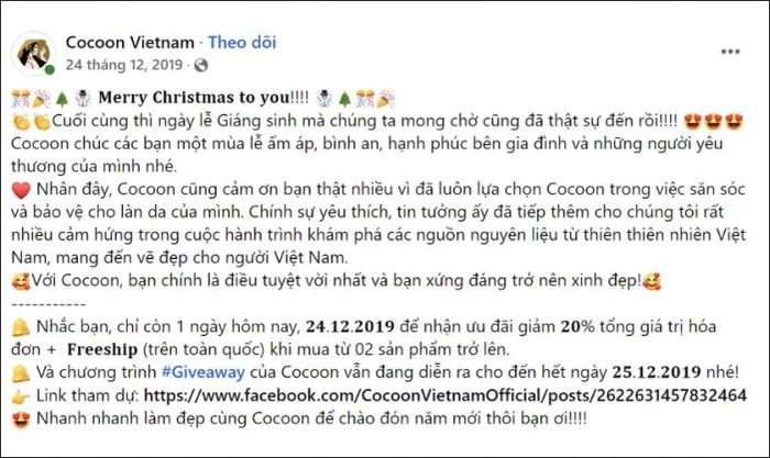 Mẫu nội dung Giáng sinh dành cho thương hiệu mỹ phẩm