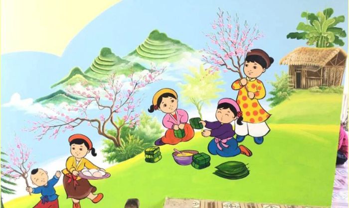 Mẫu tranh vẽ ngày Tết quê em mùa Xuân đặc sắc