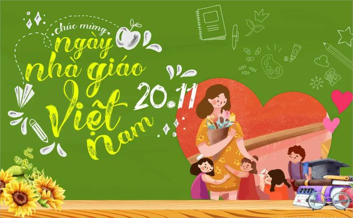 Backdrop 20/11 đẹp mắt, mang đến không gian trang trọng và đầy ý nghĩa cho Ngày Nhà giáo Việt Nam.