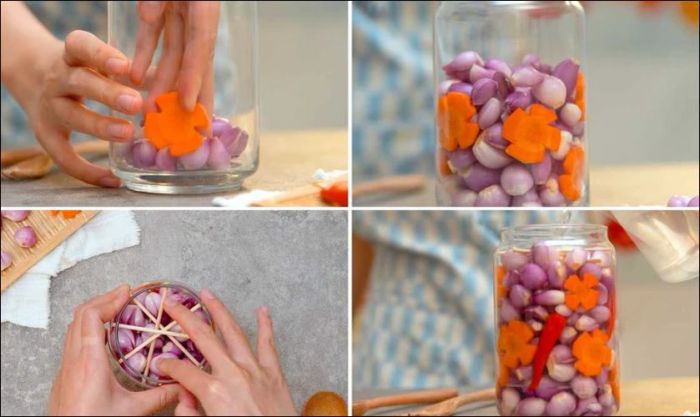 Cho toàn bộ dưa hành vào lọ và đậy kín nắp