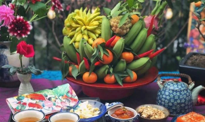 Hình ảnh mâm trái cây dùng để cúng trong ngày Tết cổ truyền